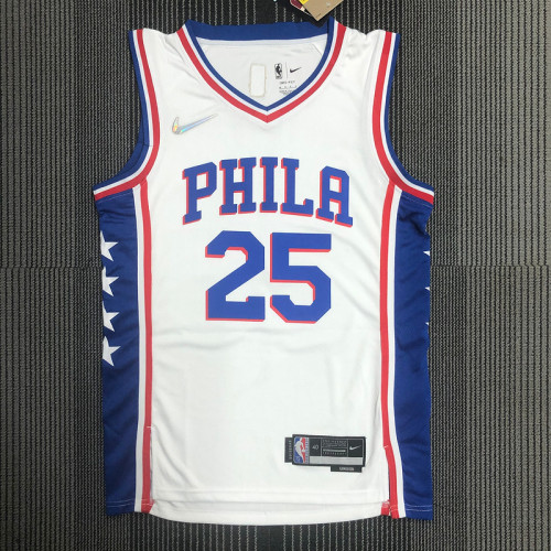 The 75th anniversary Philadelphia 76ers v collar white 25 Simmons basketball jersey