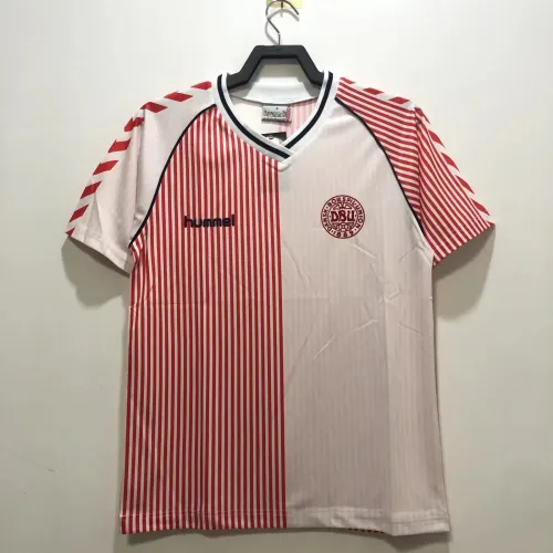 Retro 1986 Denmark away white red soccer jersey football shirt