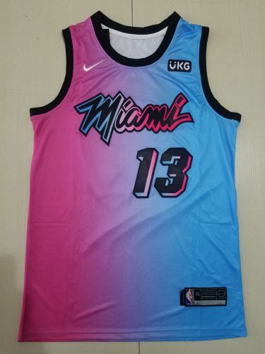 20/21 New Men Miami Heat Adebayo 13 blue with pink city version basketball jersey