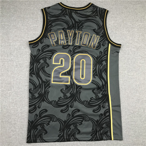 New Men Sonics black gray retro basketball jersey shirt retro Payton 20