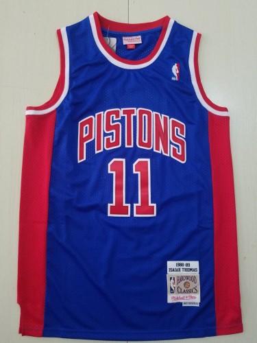 Retro Men Detroit Pistons Thomas 11 blue basketball jersey shirt