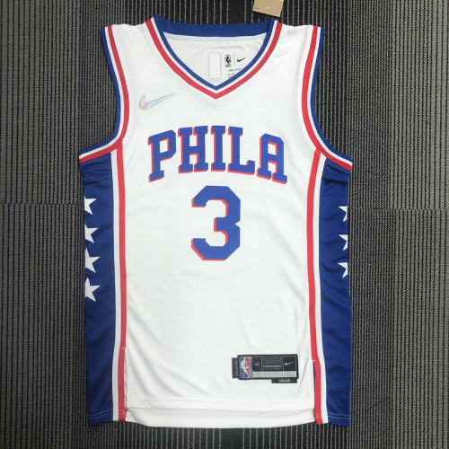 The 75th anniversary Philadelphia 76ers v collar white 3 Iverson basketball jersey