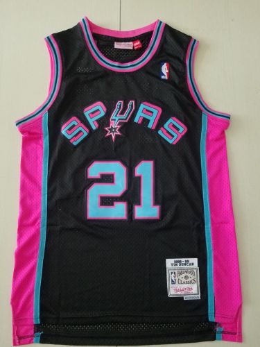 Retro Men Spurs Duncan 21 black basketball jersey shirt