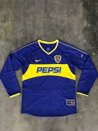 03-04 Adult Thai version Boca home blue retro long sleeve soccer jersey football shirt