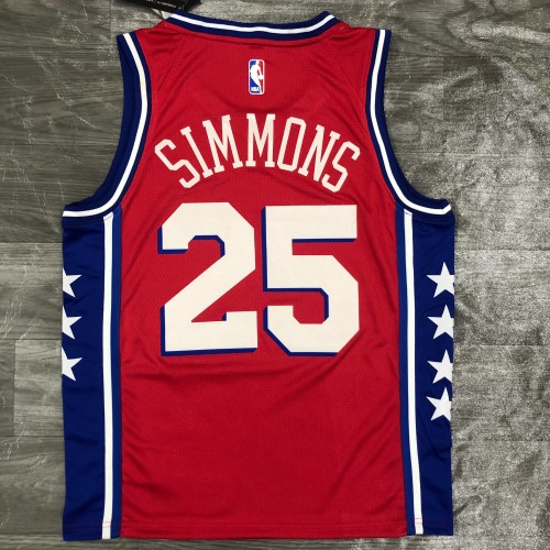 20/21 New Men Philadelphia 76ers Simmons 25 red basketball jersey