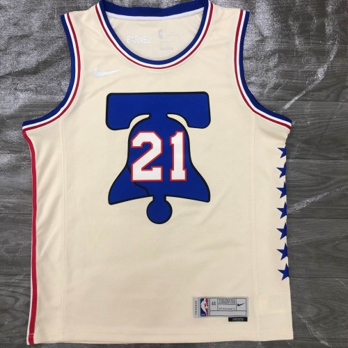 20/21 New Men Philadelphia 76ers Embiid 21 reward version white basketball jersey