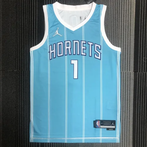 The 75th anniversary Charlotte Hornets BALL 1 bule basketball jersey