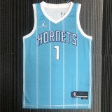 The 75th anniversary Charlotte Hornets BALL 1 bule basketball jersey