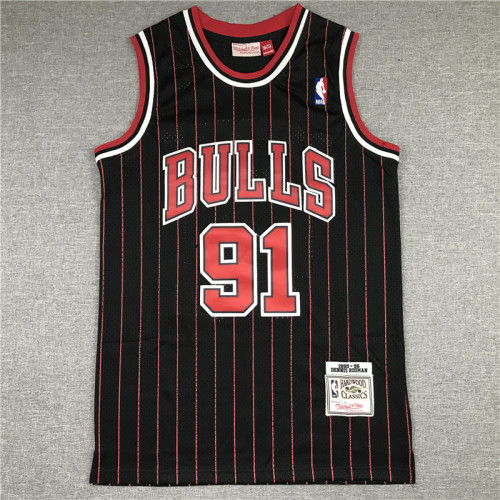 95-96 Men Bulls Jordan 91 black red retro basketball jersey