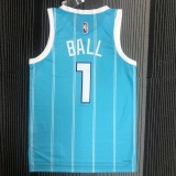 The 75th anniversary Charlotte Hornets BALL 1 bule basketball jersey