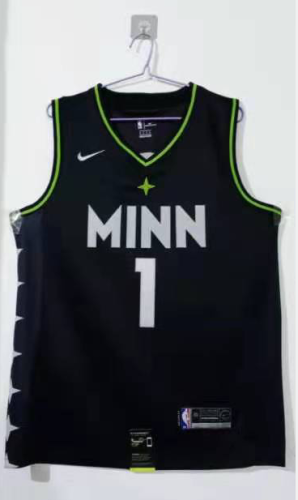 20/21 New Men Minnesota Timberwolves Edwards 1 black city version basketball jersey