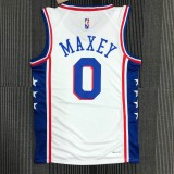 The 75th anniversary Philadelphia 76ers white 0 Maxey basketball jersey