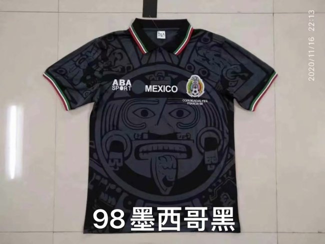 Retro 98 Mexican black soccer jersey football shirt