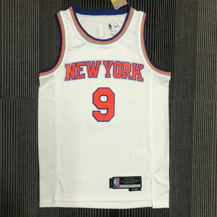 The 75th anniversary New York Knicks 9 Barrett white basketball jersey
