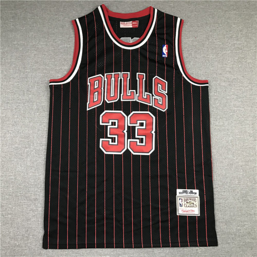 95-96 Men Bulls Jordan 33 black red retro basketball jersey