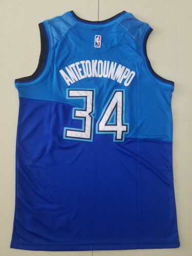 20/21 New Adult Bucks Andorkounbo 34 blue basketball jersey shirt