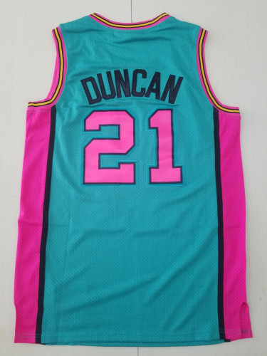 Retro Men Spurs Duncan 21 blue basketball jersey shirt