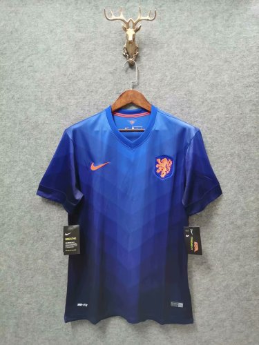 2014 Adult Thai version Netherlands away blue retro soccer jersey football shirt