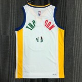 The 75th anniversary Golden State Warriors white 11 Thompson basketball jersey