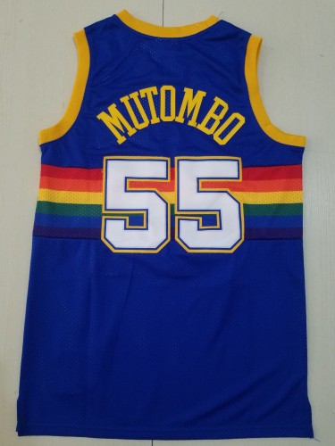 Retro Men Denver Nuggets Mutombo 55 blue snow basketball jersey