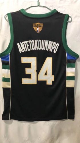 20/21 New Adult Milwaukee Bucks Antetokounmpo 34 black champion edition basketball shirt