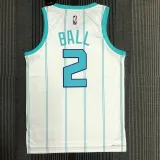 The 75th anniversary Charlotte Hornets 2 Ball white basketball jersey