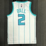 The 75th anniversary Charlotte Hornets 2 Ball white basketball jersey