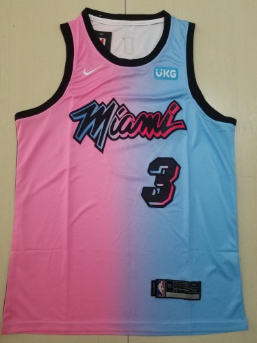 20/21 New Men Miami Heat Wade 3 blue with pink city version basketball jersey