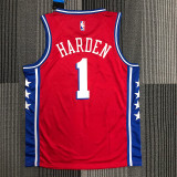 22 Philadelphia 76ers City version James Harden 1 red basketball jersey