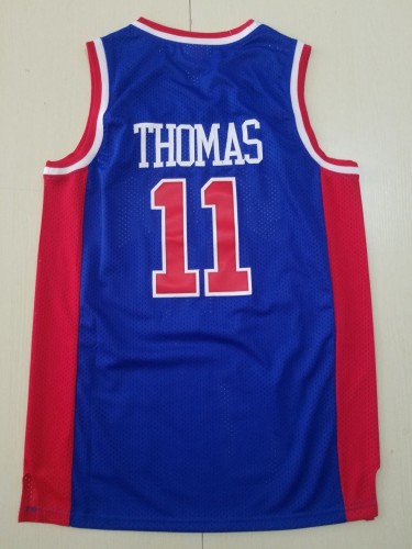 Retro Men Detroit Pistons Thomas 11 blue basketball jersey shirt