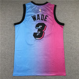 20/21 New Men Miami Heat Wade 3 blue pink city edition basketball jersey