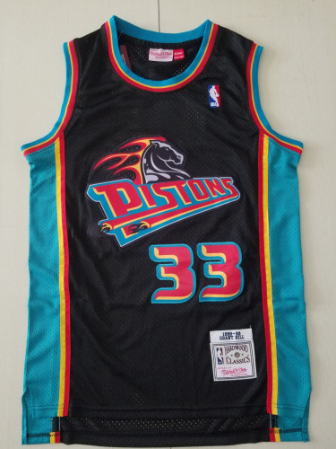 Retro Men Detroit Pistons Hill 33 black basketball jersey shirt