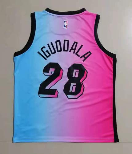 20/21 New Men Miami Heat Iguodala 28 blue with pink basketball jersey L048#