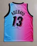20/21 New Men Miami Heat Adebayo 13 blue with pink basketball jersey L031#