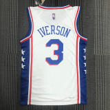 The 75th anniversary Philadelphia 76ers v collar white 3 Iverson basketball jersey