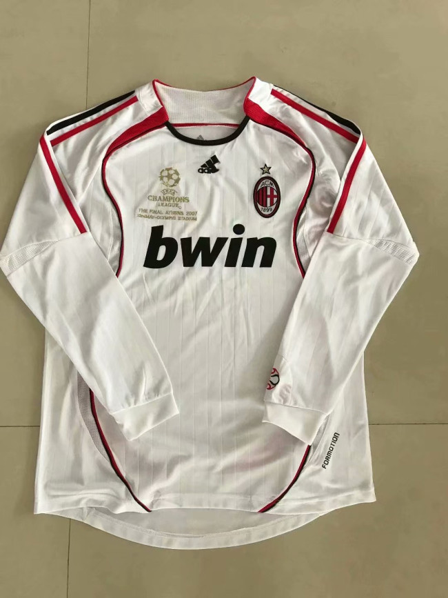 Adult Thai version Milan AC long sleeve white retro soccer jersey football shirt