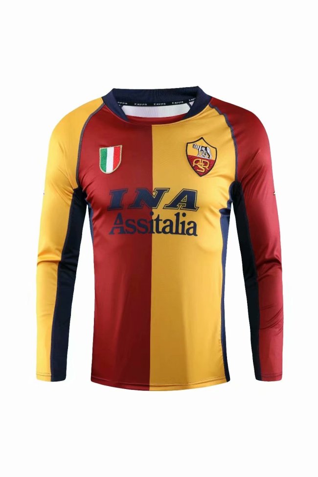 2001-2002 Adult Thai version A.S.Roma  long sleeve retro soccer jersey football shirt