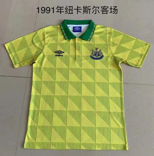 Retro 1991 Newcastle United away yellow soccer jersey football shirt