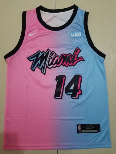 20/21 New Men Miami Heat Herro 14 blue with pink city version basketball jersey