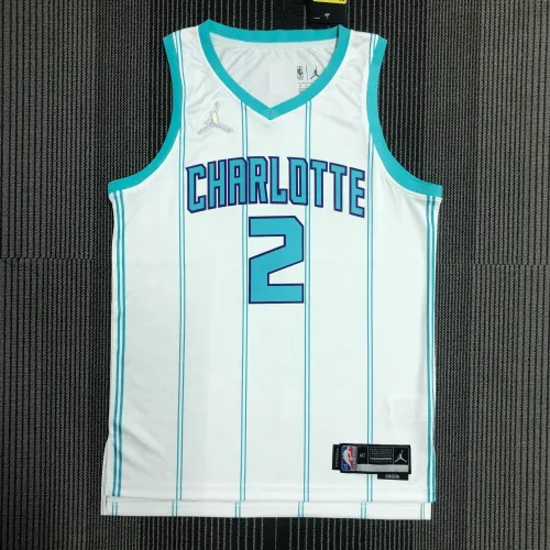 The 75th anniversary Charlotte Hornets 2 Ball white basketball jersey