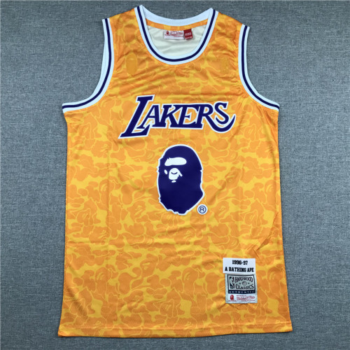 Adult Los Angeles Lakers Ease monkey Bape yellow basketball jersey 93