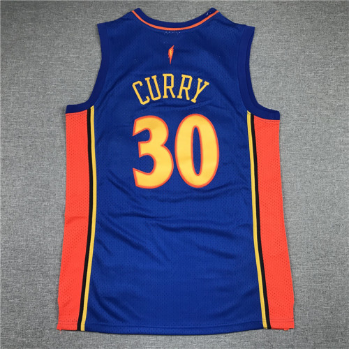 Men Golden State Warriors Curry 30 blue retro basketball jersey