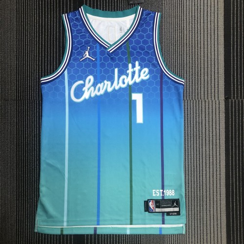 The 75th anniversary Charlotte Hornets City version BALL 1 basketball jersey