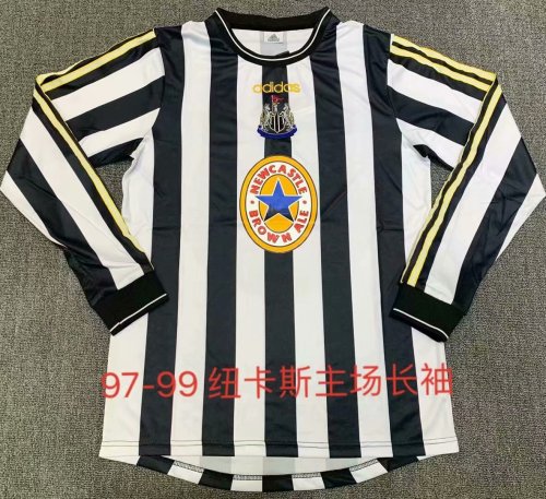 97-99 Adult Newcastle home white long sleeve retro soccer jersey football shirt
