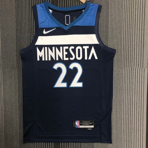 The 75th anniversary Minnesota Timberwolves WIGGINS 22 Navy blue basketball jersey