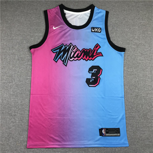 20/21 New Men Miami Heat Wade 3 blue pink city edition basketball jersey