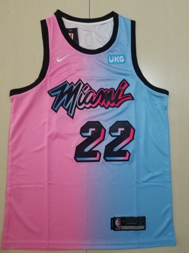 20/21 New Men Miami Heat Butler 22 blue with pink city version basketball jersey