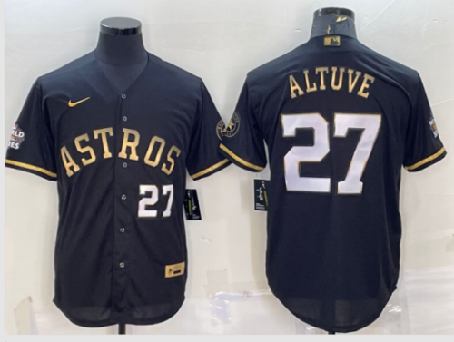 Houston Astros #27 Jose Altuve Black Gold Men‘s Stitched Jersey