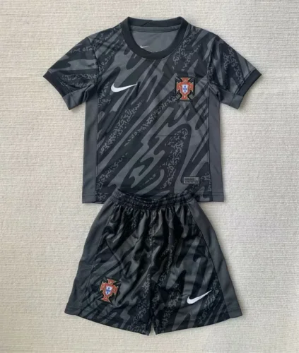 2024 Portugal Euro Black Goalkeeper Kids Kit