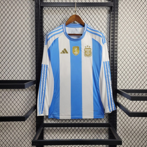 2024 Argentina Copa America Home Man Long Sleeve Jersey With FIFA World Cup badge